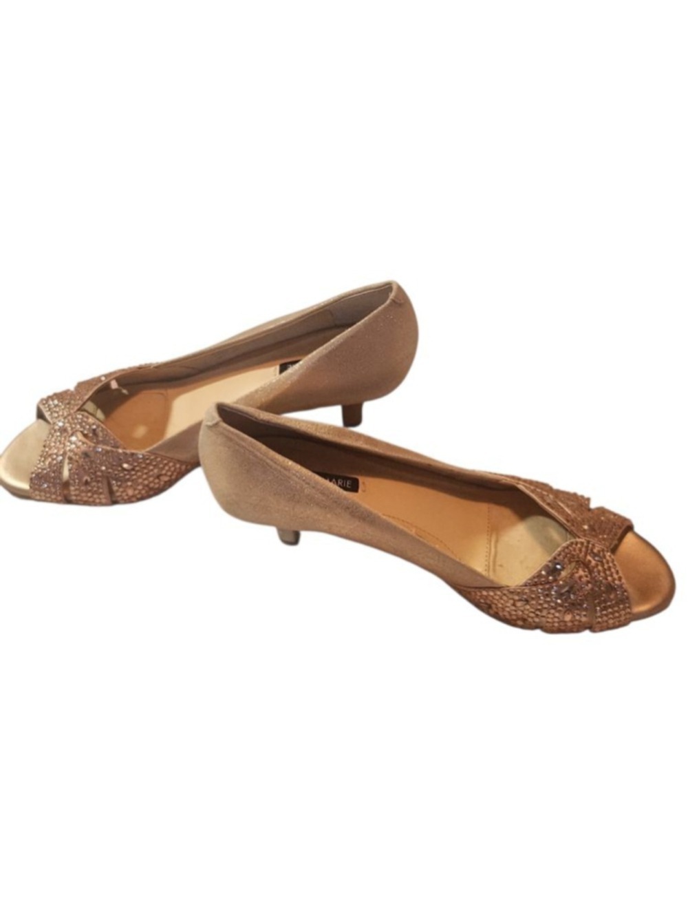 Women's Alex Marie Rose Gold Heels with Rhinestone Embellishments Size 6.5